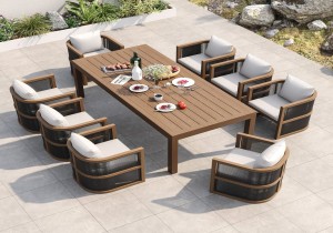 9 PCS Extendable Dining Table Outdoor Dining Set Modern Yard Patio Furniture for 6 Person in Natural｜Homary 1