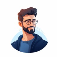 Cartoon man with glasses and beard in a blue shirt generative ai _ Premium AI generated image